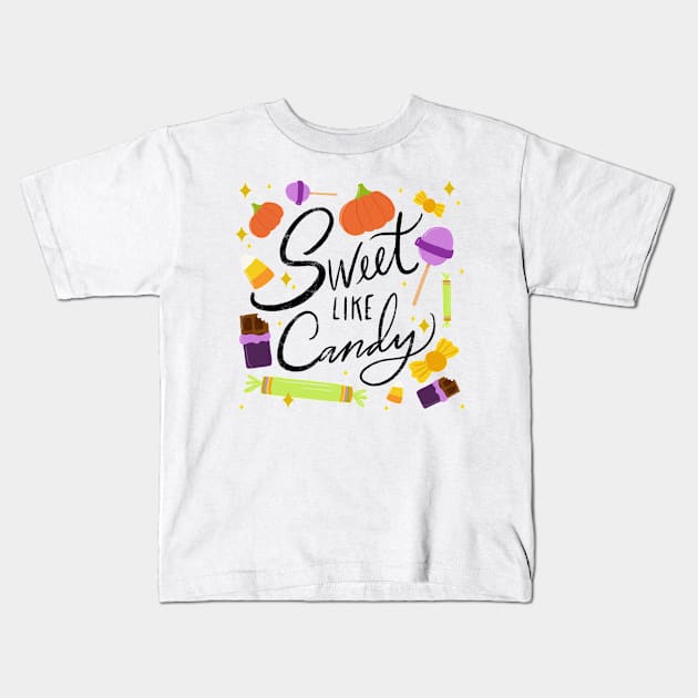 "Sweet Like Candy" - Sweet and Spooky Treats: Assorted Halloween Candies Kids T-Shirt by Maddyslittlesketchbook